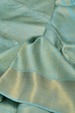 Brocade Design Turkish Blue Silk Dhoti With Angavastram Set
