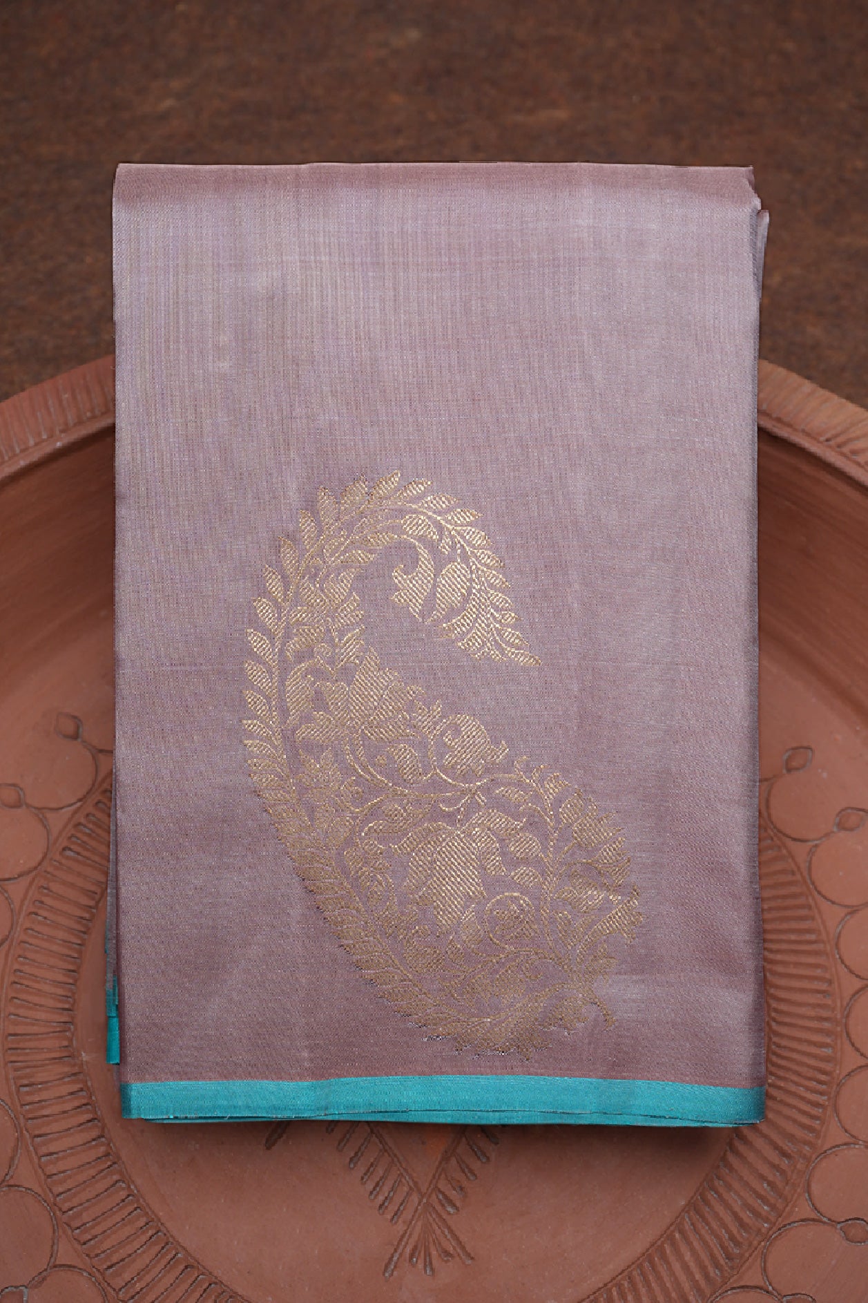 Big Paisley Zari Motifs Biscuit Color Kanchipuram Silk Saree