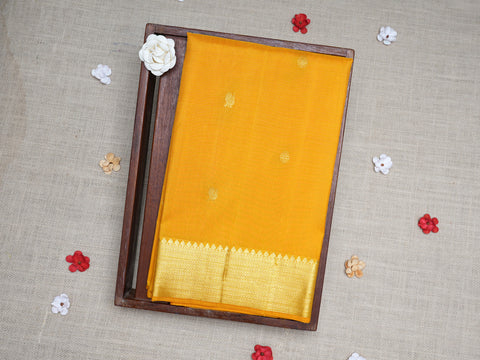 Peacock And Chakaram Motifs Marigold Yellow Kanchipuram Unstitched Blouse Material