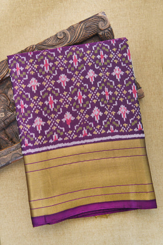 Big Zari Border With Geometric Pattern Plum Purple Patola Silk Saree