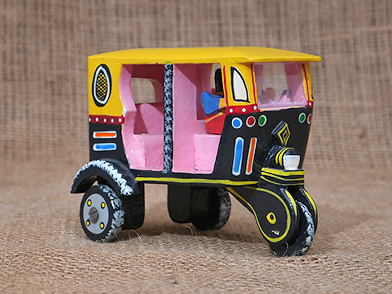 Small Size Handicrafted Wooden Multicolor Auto