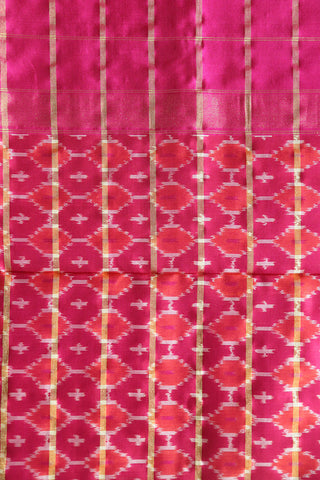 Ikat Design Border Coral Red Pochampally Silk saree