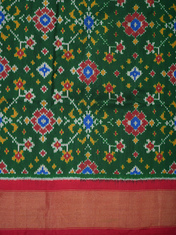 Ikat Design With Bavanchi Border Forest Green Pochampally Silk Unstitched Blouse Material