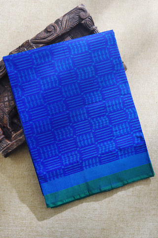Plain Border With Allover Pattern Navy Blue Pochampally Silk Cotton Saree