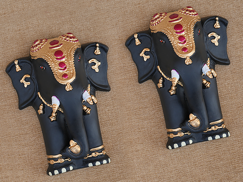 Set Of 2 Handicraft Elephant Face Wall Hanging For Home Decor