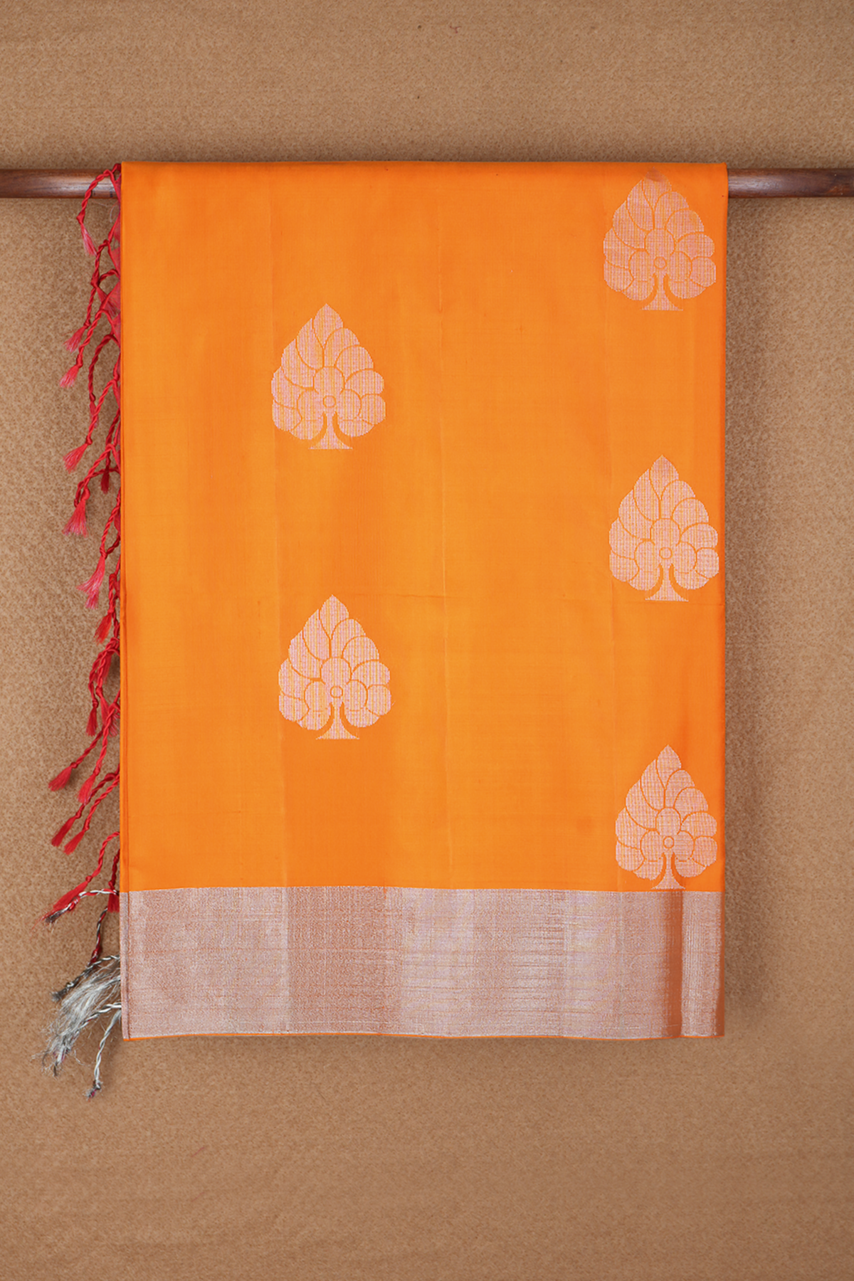 Floral Buttas Bright Orange Soft Silk Saree