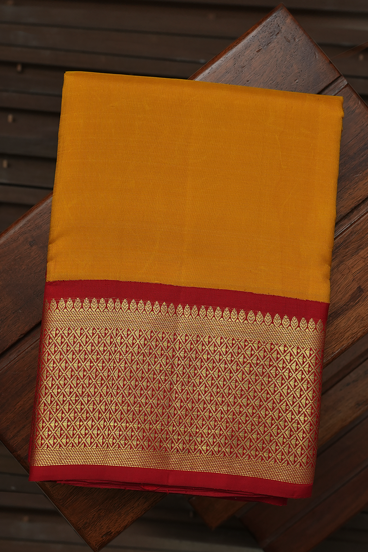 Contrast Border Mango Yellow Silk Dhoti With Angavastram Set