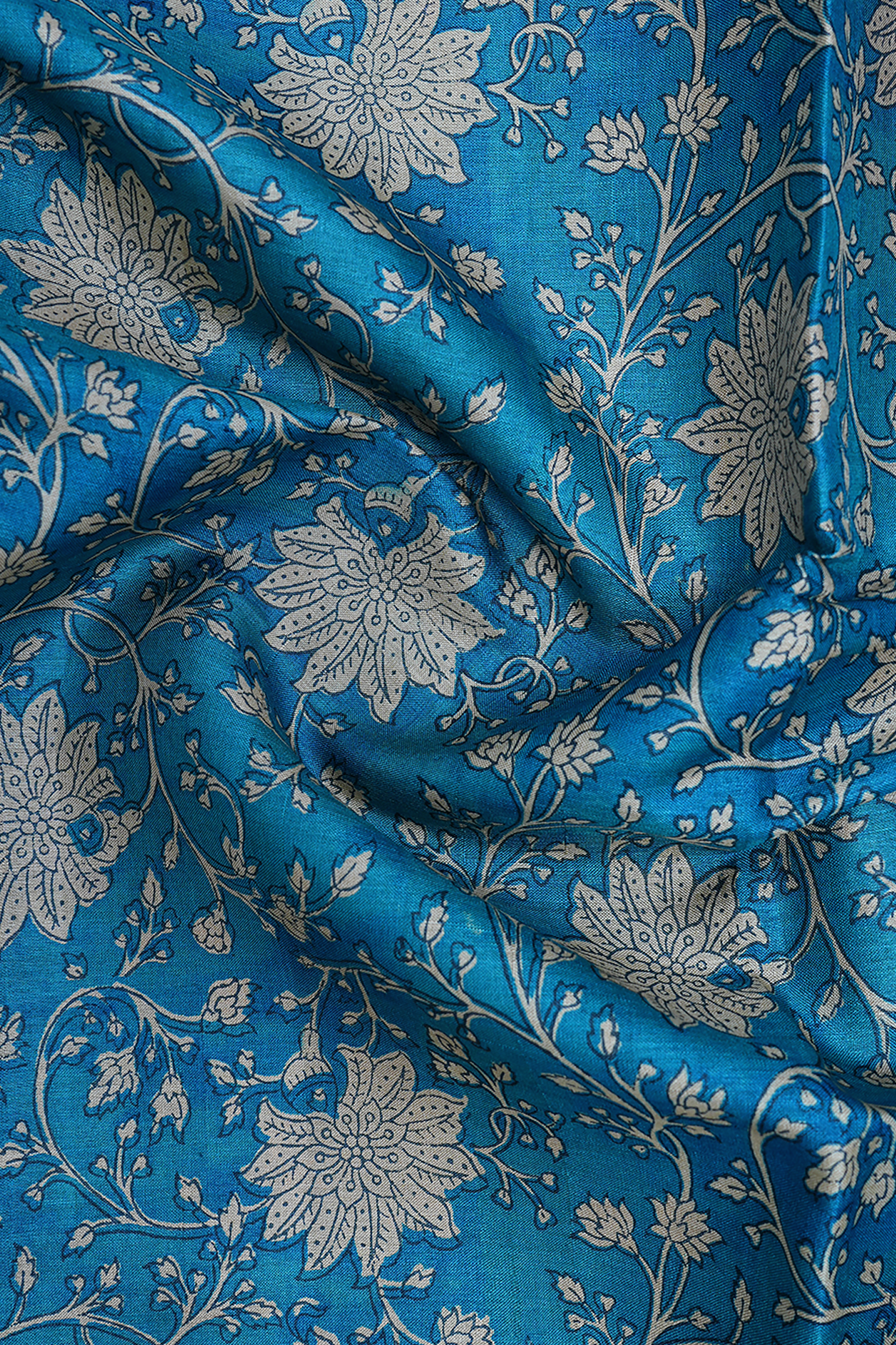 Allover Floral Printed Design Cerulean Blue Tussar Silk Saree