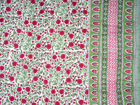 Floral Design Green And Pink Cotton Double Quilt
