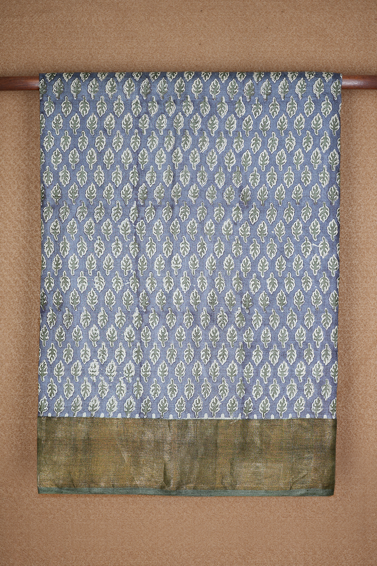 Allover Buttas Printed Stone Blue Tussar Silk Saree