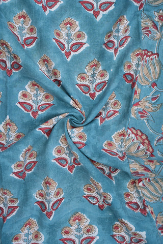 Split Neck Floral Printed Sky Blue Cotton Salwar Set