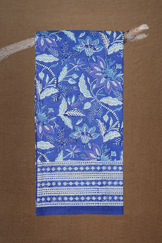Floral Printed Cobalt Blue Cotton Double Bedspread