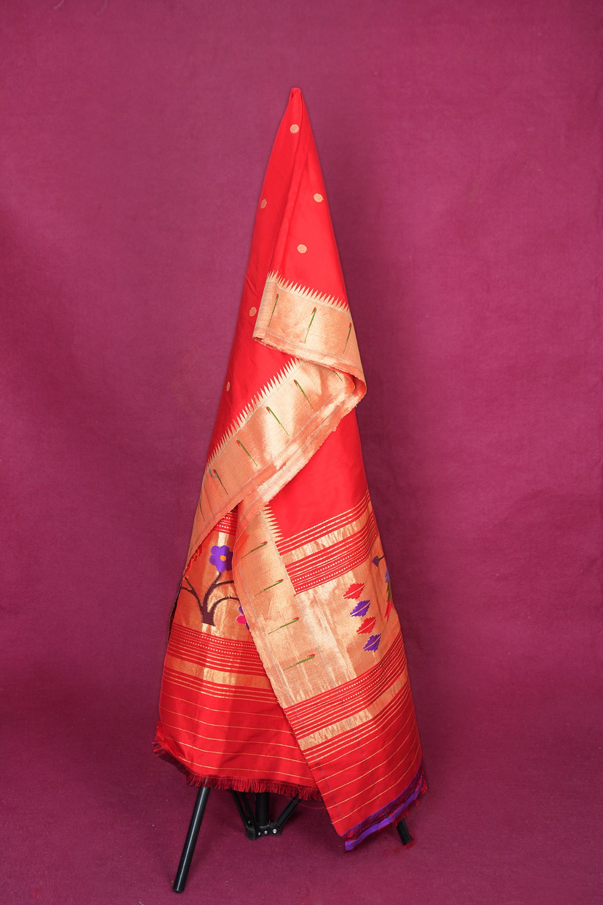 Parrot Design And Small Buttas Chilli Red Paithani Silk Dupatta