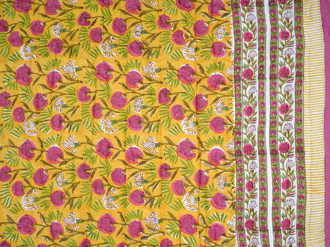 Floral Design Yellow And Pink Cotton Double Quilt