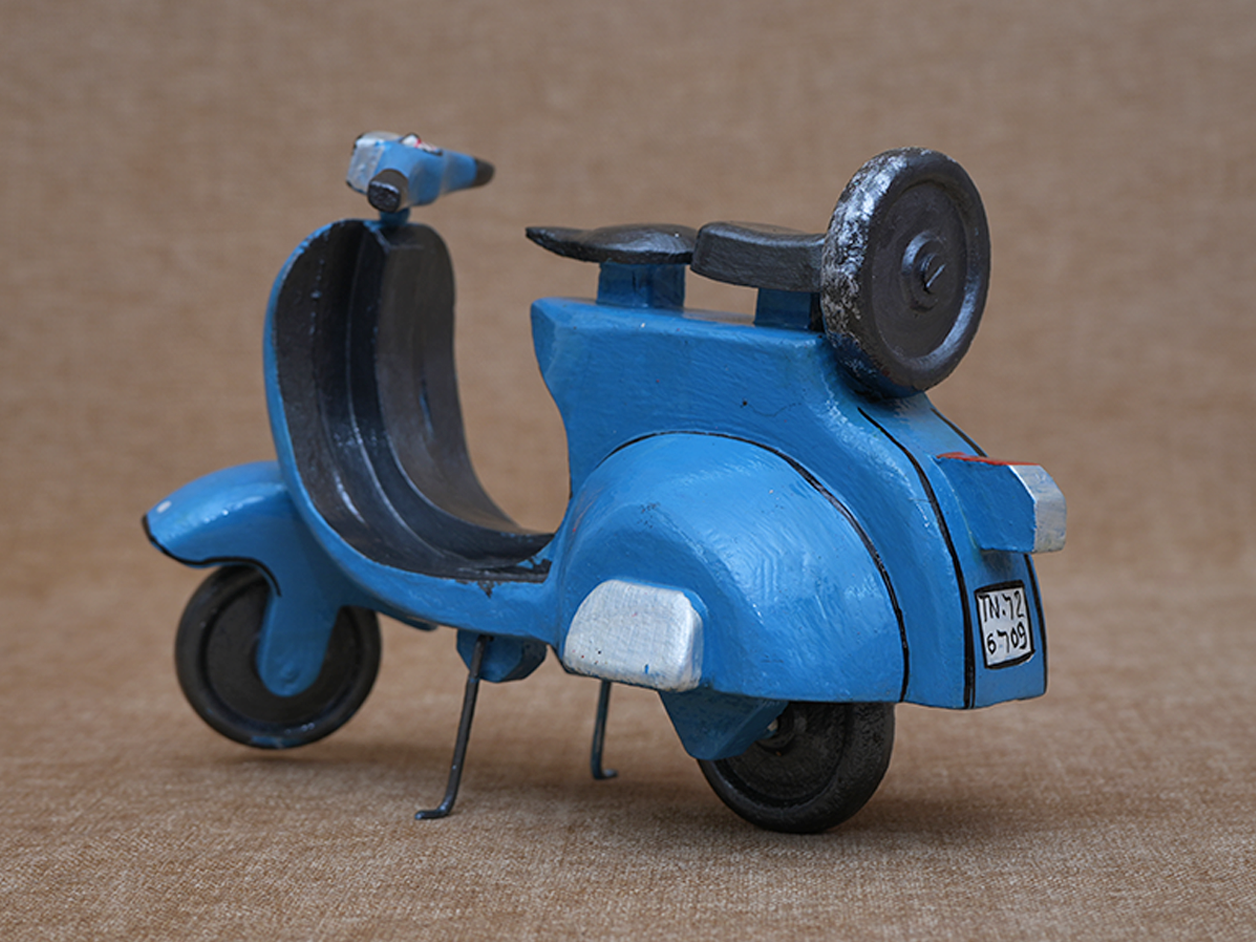 Handicrafted Wooden Blue Scooter