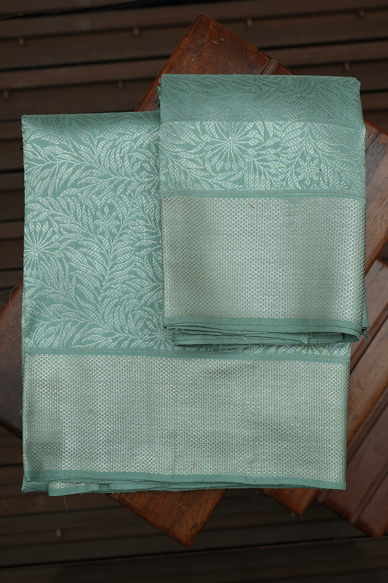 Brocade Design Mint Green Silk Dhoti With Angavastram Set