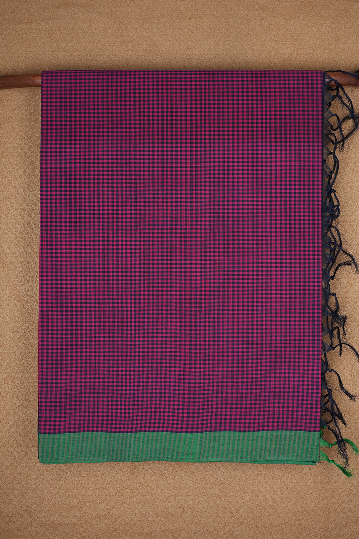 Self Checks Design Pink And Blue Coimbatore Cotton Saree