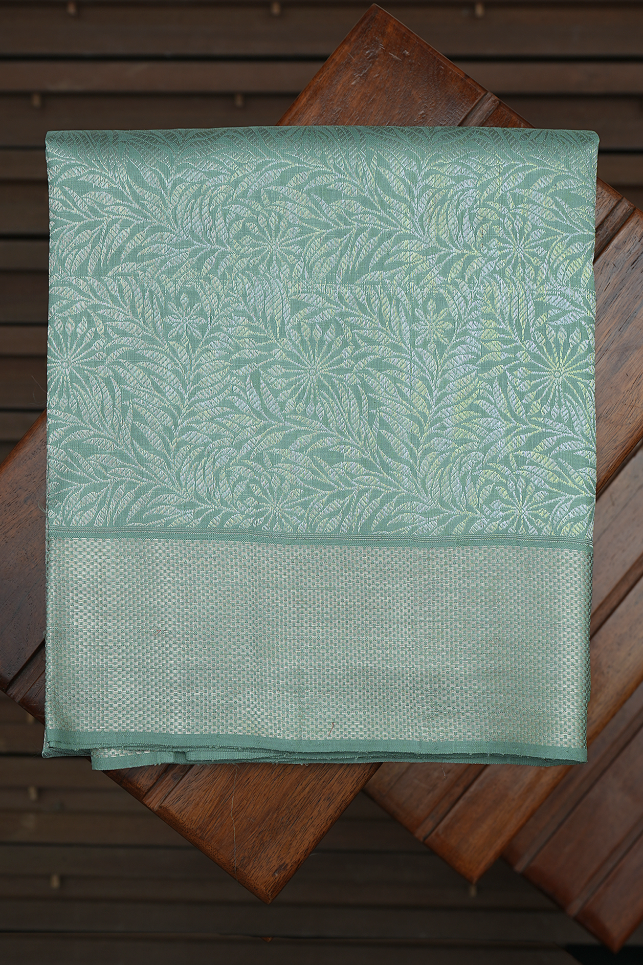 Brocade Design Mint Green Silk Dhoti With Angavastram Set