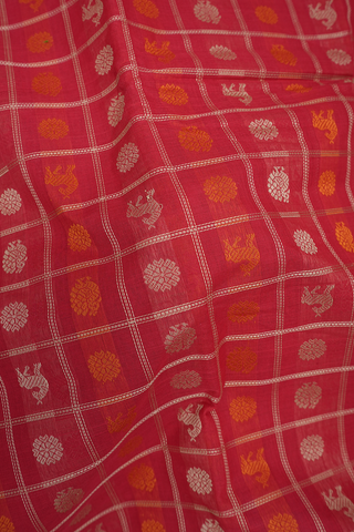Checks Design Scarlet Red Coimbatore Cotton Saree