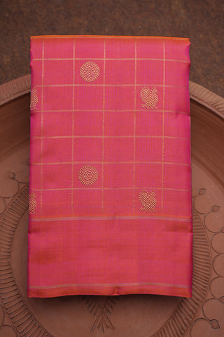 Peacock Chakram Checks Hot Pink Kanchipuram Silk Saree