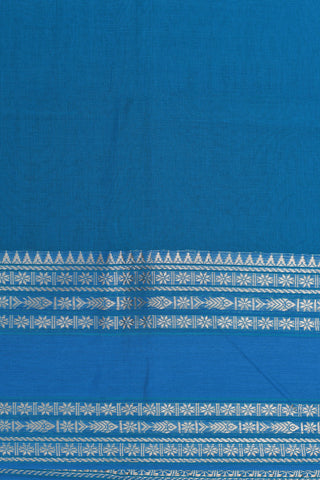 Thread Work Border In Plain Ramar Blue Bengal Cotton Saree