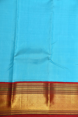 Diamond Border Turquoise Blue Plain Kanchipuram Silk Saree