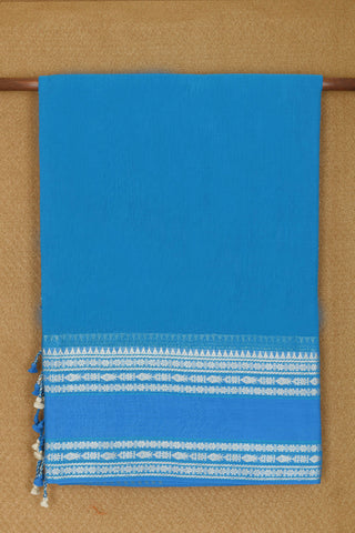 Thread Work Border In Plain Ramar Blue Bengal Cotton Saree