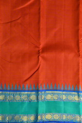 Temple Border Checked Design Rust Orange Kanchipuram Silk Saree