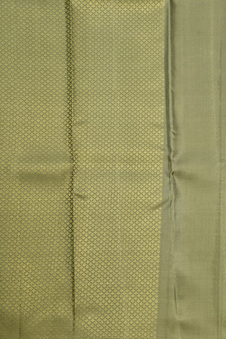 Half And Half Box Jacquard Zari Motifs Olive Green Kanchipuram Silk Saree