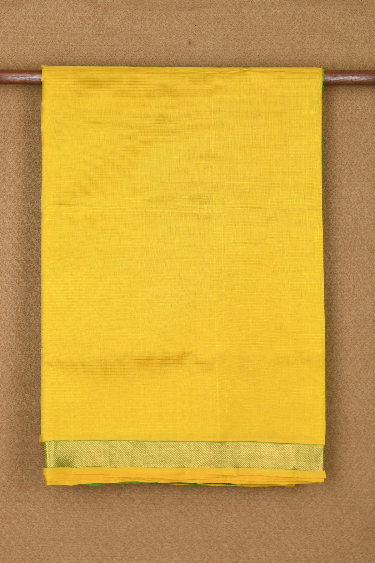 Self Stripes With Zari Border Melon Yellow Silk Cotton Saree