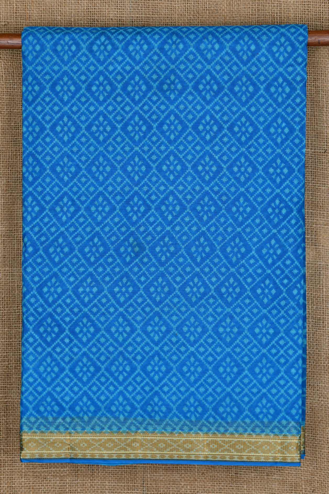 Small Zari Border With Geometric Pattern Azure Blue Ahmedabad Cotton Saree