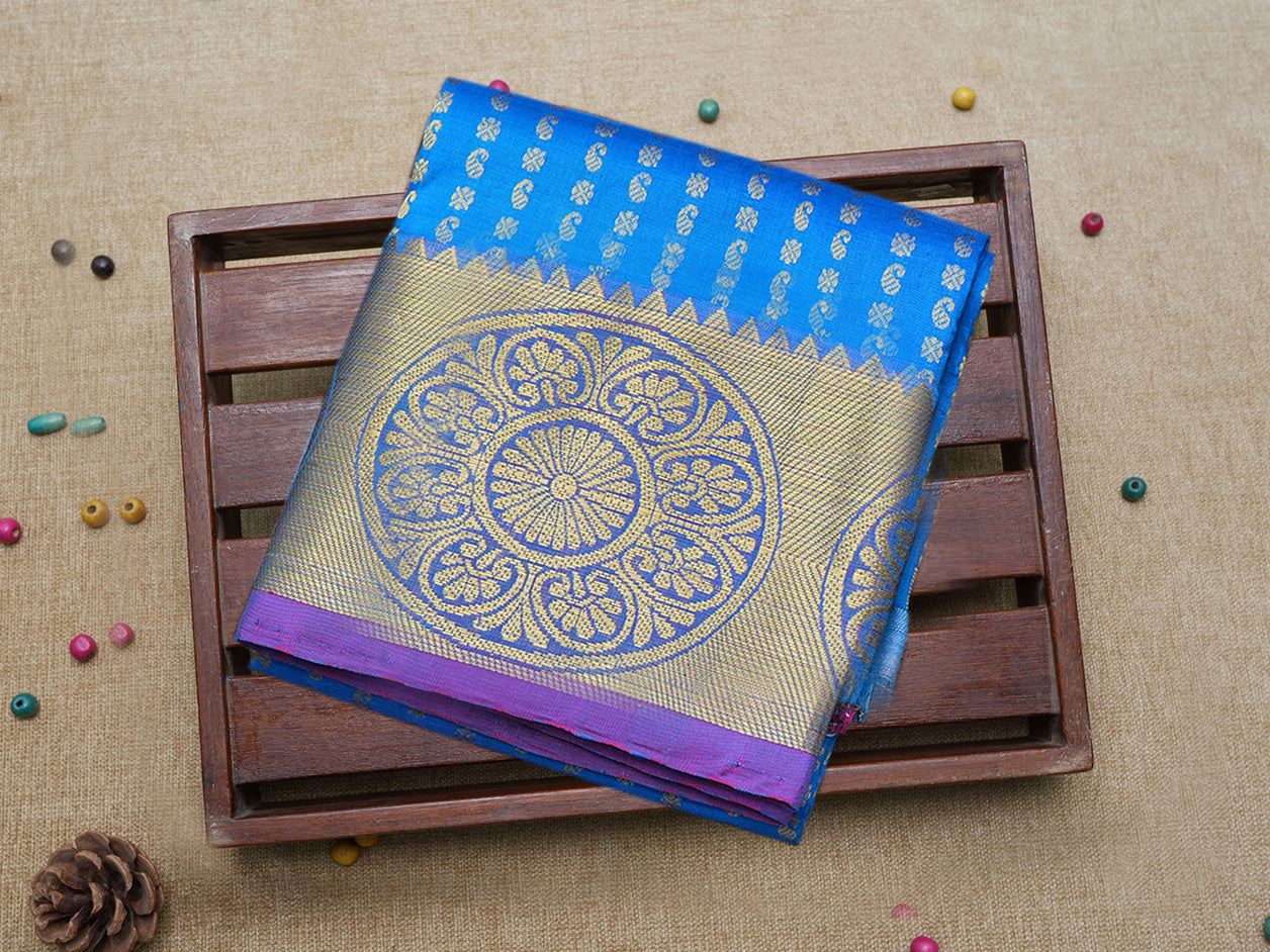 Allover Paisley And Chakaram Zari Motifs Ramar Blue Pavadai Sattai Material