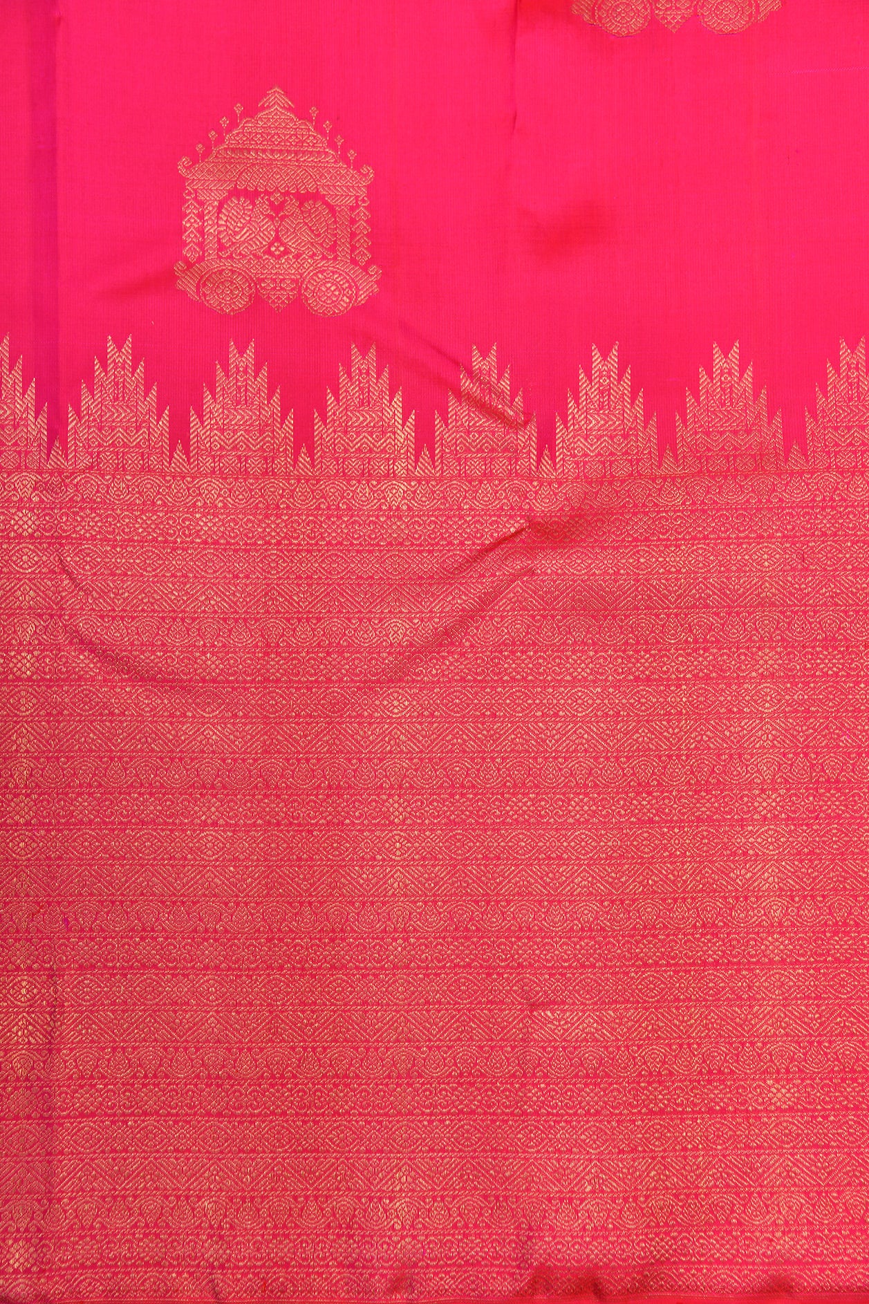 Temple Border Cart With Peacock Butta Hot Pink Kanchipuram Silk Saree