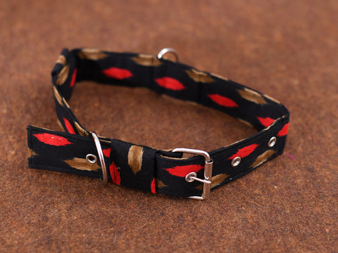 Black Cotton Ikat Dog Collar With Rope Set