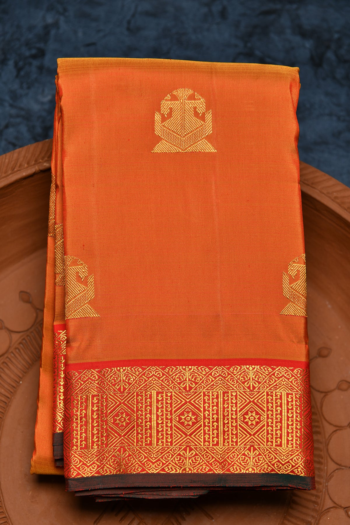Iruthalai Patchi Rust Brown Kanchipuram Silk Saree