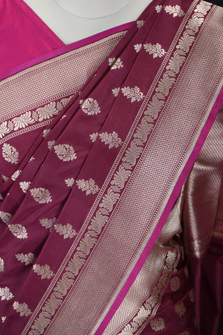 Allover Floral Motifs Maroon Banarasi Silk Saree