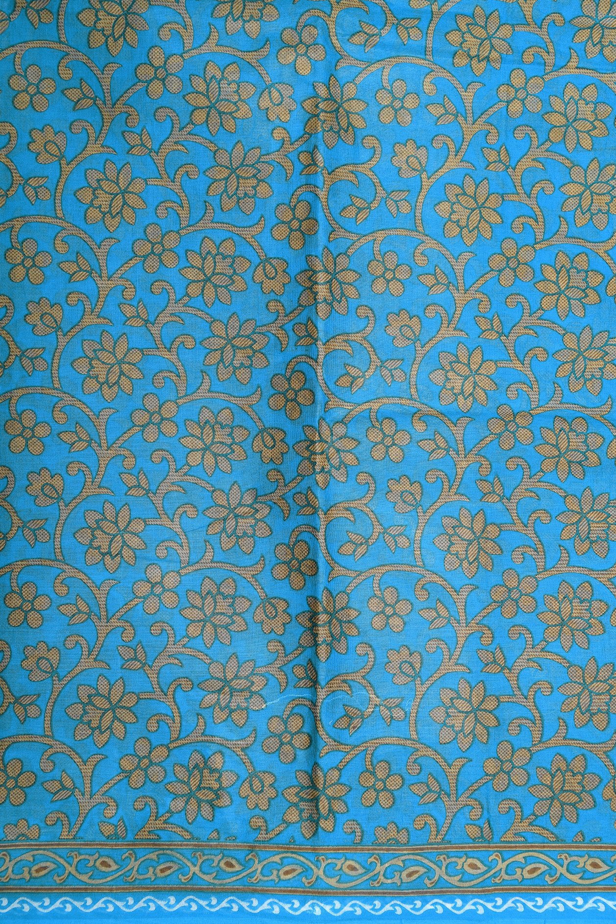 Creepers Design Cerulean Blue Printed Ahmedabad Cotton Saree