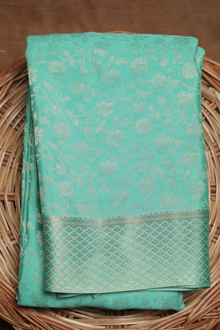 Silver Zari Floral Design Turquoise Blue Mysore Silk Saree