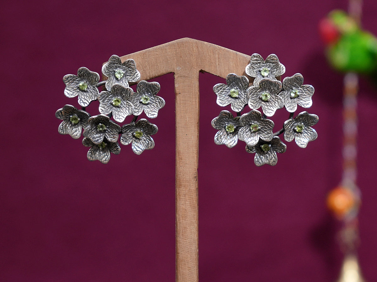 Pure Silver Floral Design Stud Earrings