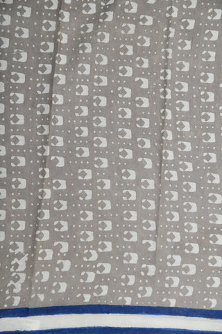 Minimal Geometric Pattern Printed Pastel Grey With Indigo Blue And White Jaipur Cotton Saree