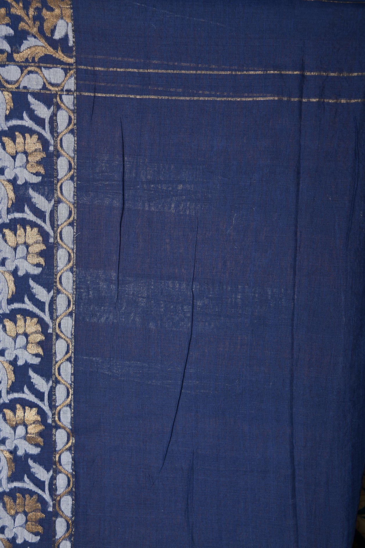 Ogee Pattern With Thilagam Design Lapis Blue Banaras Kora Saree
