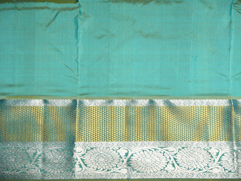 Arai Madam With Peacock And Thoranam Butta Turquoise Blue Kanchipuram Silk Unstitched Pavadai Sattai Material