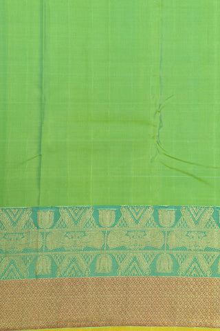 Plain Pear Green With Mint Green And Rust Traditional Border Kanchipuram Silk Saree