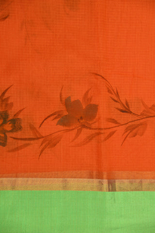 Contrast Border With Floral Digital Printed Orange Kota Cotton Saree