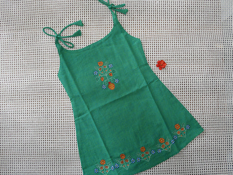 Embroidered With Tie-Up Set Of 2 Green Cotton Baby Frock