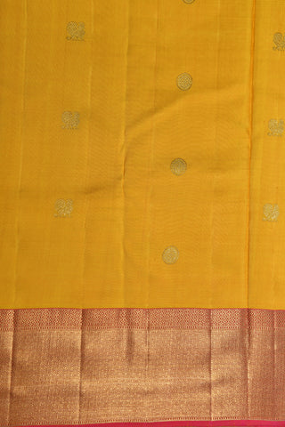 Peacock And Rudraksha Zari Butta Yellow Kanchipuram Silk Saree