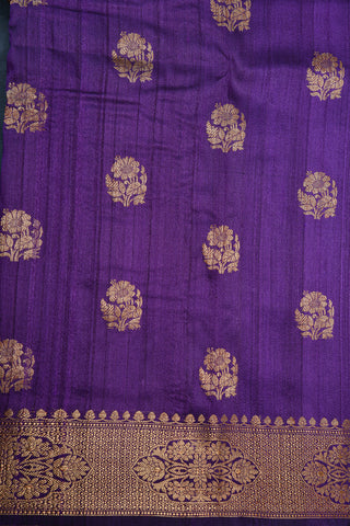 Flower Motif Dark Purple Tussar Banarasi Silk Saree