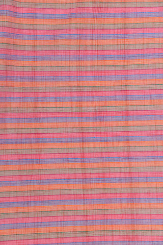 Pastel Stripes Border With Embroidered Floral Design Rose Pink Ahmedabad Cotton Saree