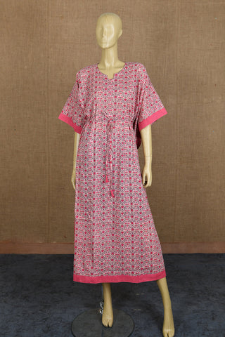 Patch Work U-Neck With Tie-Up Pink Jaipur Printed Cotton Kaftans