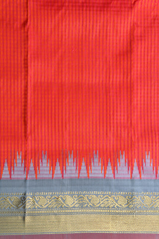 Temple Border Pink And Orange Stripes Gadwal Silk Saree